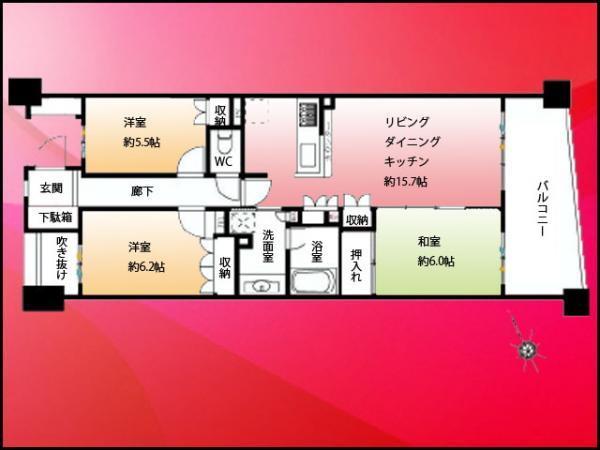 Floor plan. 3LDK, Price 43,800,000 yen, Occupied area 76.05 sq m , Balcony area 12.67 sq m