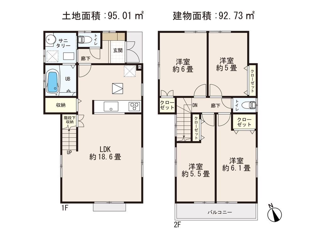Floor plan. 53,800,000 yen, 4LDK, Land area 95.01 sq m , Building area 92.73 sq m