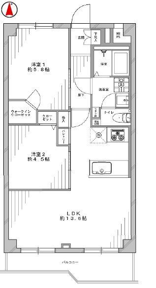 Floor plan. 2LDK, Price 26,800,000 yen, Occupied area 52.38 sq m , Balcony area 6.08 sq m