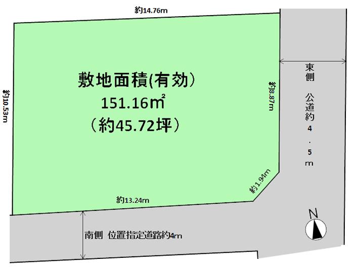 Compartment figure. Land price 60 million yen, Land area 151.16 sq m southeast corner lot