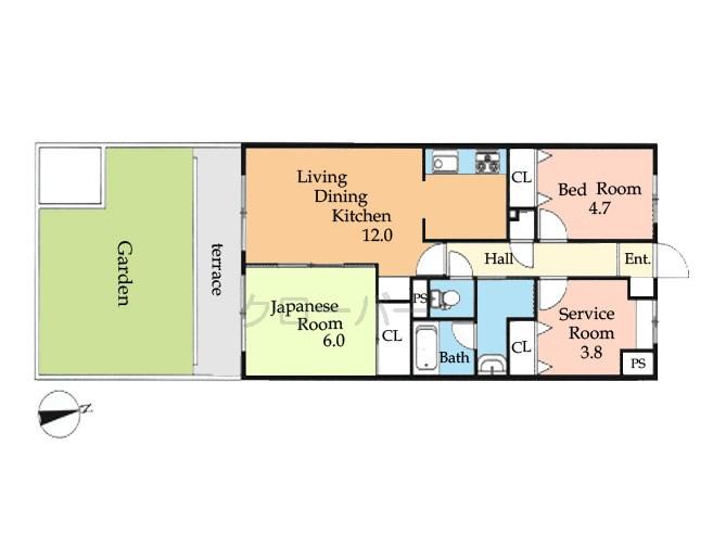 Floor plan. 2LDK+S, Price 30,800,000 yen, Occupied area 62.04 sq m , Balcony area 6.72 sq m