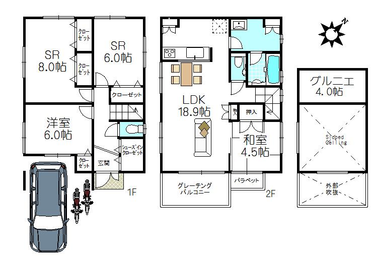 Floor plan. (C Building), Price 67,800,000 yen, 2LDK+2S, Land area 86.98 sq m , Building area 102.06 sq m