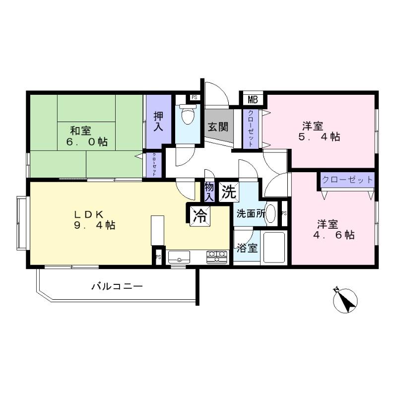 Floor plan. 3LDK, Price 22,900,000 yen, Footprint 65.1 sq m , Balcony area 7.67 sq m