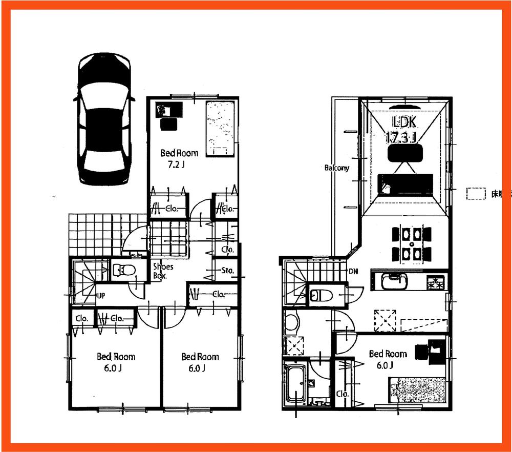 Floor plan. (B Building), Price 53,300,000 yen, 4LDK, Land area 100.03 sq m , Building area 99.18 sq m