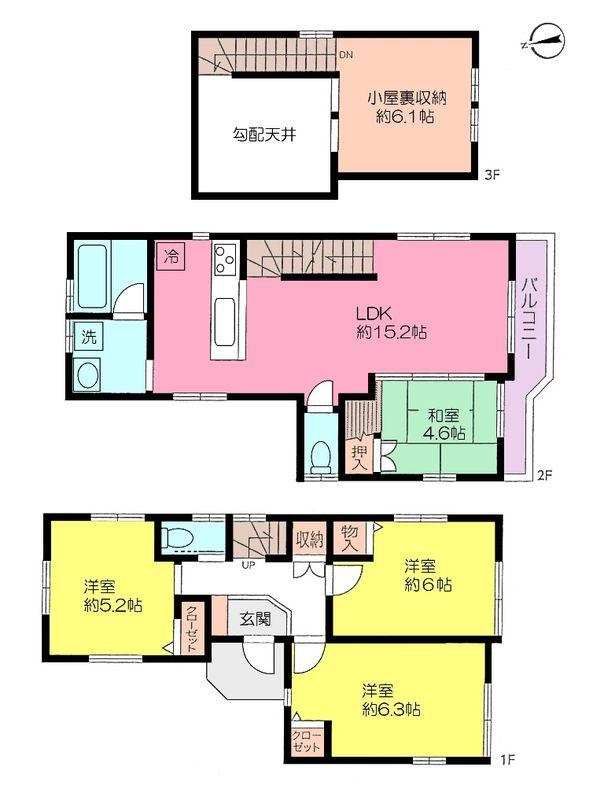 Floor plan. 42,800,000 yen, 4LDK+S, Land area 76.12 sq m , Building area 81.42 sq m Shakujii Park New construction