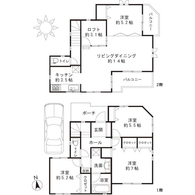 Floor plan. 52,800,000 yen, 4LDK + S (storeroom), Land area 100.46 sq m , Building area 98.53 sq m