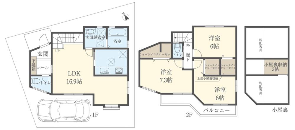 44,800,000 yen, 3LDK, Land area 89.55 sq m , Living in the building area 87.77 sq m 1 floor, There is on the second floor walk-in closet in each room, Storage is plenty.