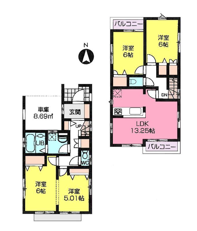 Floor plan. 45,800,000 yen, 4LDK, Land area 88.13 sq m , Building area 90.87 sq m Shakujii Park Detached