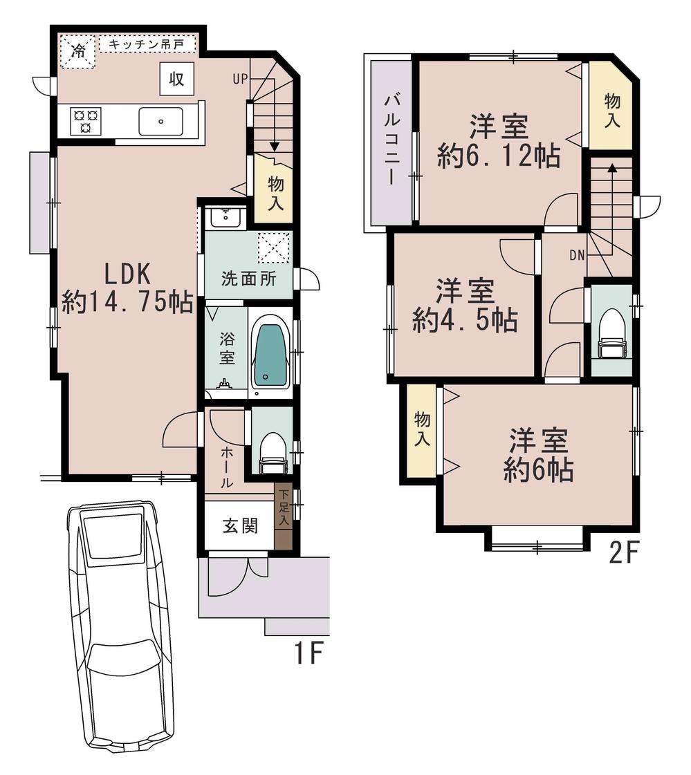 Floor plan. Price 44,300,000 yen, 3LDK, Land area 80.82 sq m , Building area 74.93 sq m