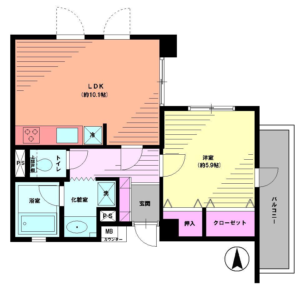 Floor plan. 1LDK, Price 17.8 million yen, Occupied area 42.99 sq m , Balcony area 5.06 sq m Floor
