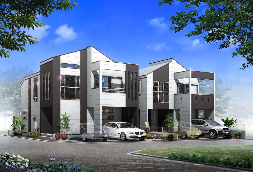 Rendering (appearance). Stylish urban housing All two buildings