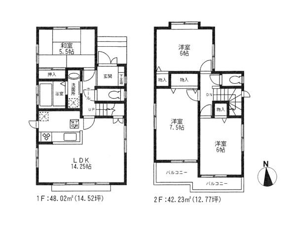 Floor plan. (1 Building), Price 43,800,000 yen, 4LDK, Land area 96.55 sq m , Building area 90.25 sq m