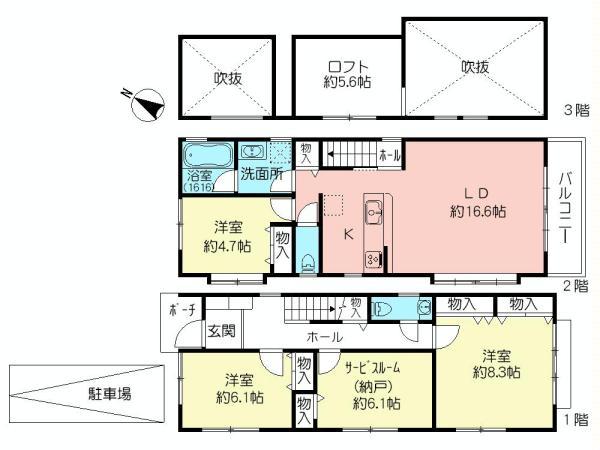 Floor plan. (C Building), Price 59,800,000 yen, 3LDK+S, Land area 105.53 sq m , Building area 101.47 sq m