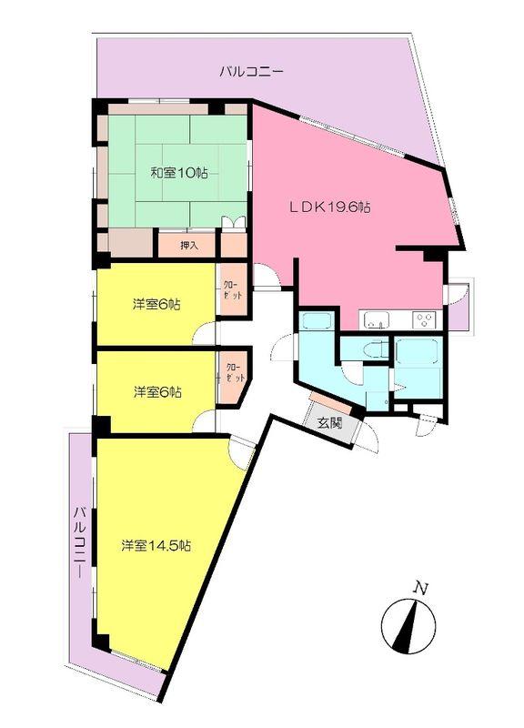 Floor plan. 4LDK, Price 29,800,000 yen, Footprint 113.89 sq m , Balcony area 33.48 sq m Shakujii Park Mansion