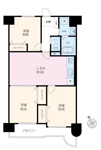 Floor plan. 3LDK, Price 21,800,000 yen, Occupied area 64.33 sq m