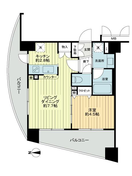 Floor plan. 1LDK, Price 24,900,000 yen, Footprint 36 sq m , Balcony area 14.67 sq m floor plan