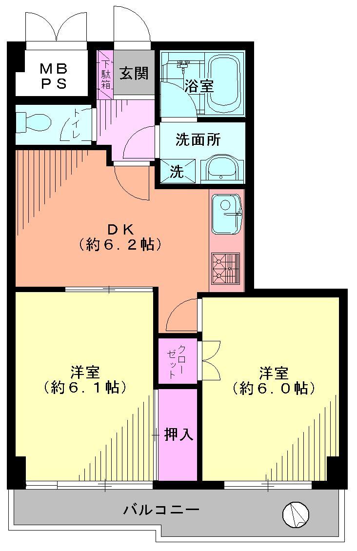 Floor plan. 2DK, Price 14.8 million yen, Occupied area 44.78 sq m , Balcony area 6.25 sq m Floor