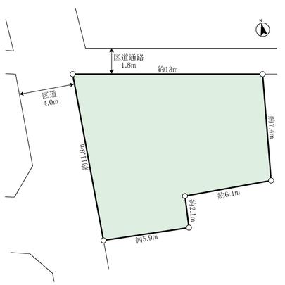 Compartment figure. North-ku Yes passage ・ In the corner lot of wind west road, Land area is about 36.4 square meters. Architecture