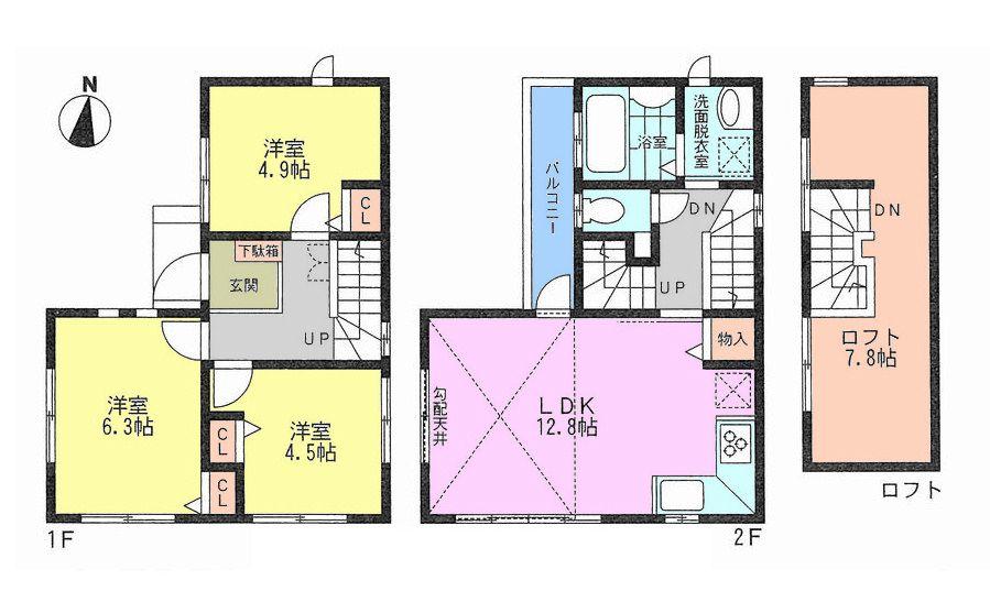 Floor plan. 48,800,000 yen, 3LDK, Land area 68.84 sq m , Building area 68.72 sq m