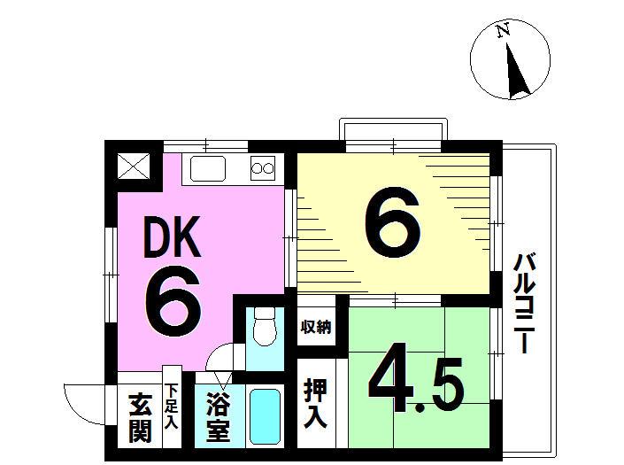 Floor plan. 2DK, Price 11.5 million yen, Occupied area 31.22 sq m , Balcony area 6 sq m