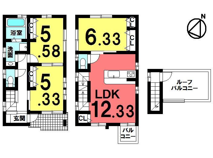 Floor plan. 42,800,000 yen, 3LDK, Land area 75.12 sq m , Building area 80.05 sq m