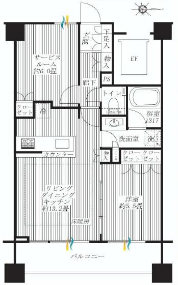 Floor plan. 1LDK + S (storeroom), Price 33,800,000 yen, Occupied area 54.64 sq m , Balcony area 10.79 sq m