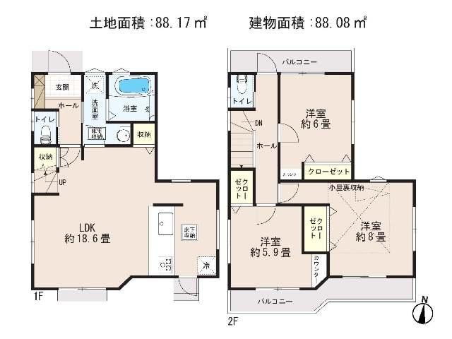 Floor plan. 51,800,000 yen, 3LDK, Land area 86.17 sq m , Building area 88.08 sq m floor plan