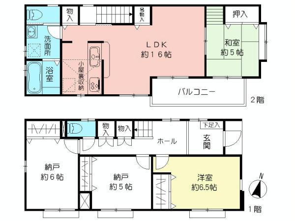 Floor plan. 63,800,000 yen, 2LDK + 2S (storeroom), Land area 119.77 sq m , Building area 96.97 sq m