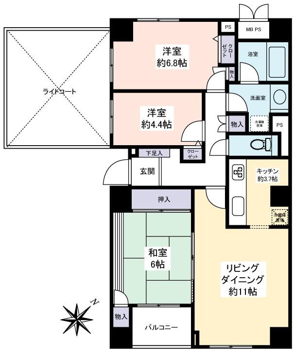 Floor plan. 2LDK + S (storeroom), Price 33,800,000 yen, Occupied area 78.69 sq m , Balcony area 3.76 sq m