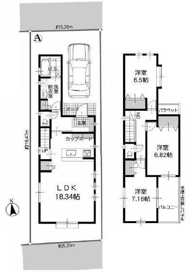 Floor plan. (A Building), Price 42,800,000 yen, 3LDK, Land area 88.18 sq m , Building area 92.86 sq m