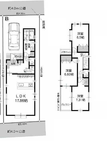 Floor plan. (B Building), Price 44,800,000 yen, 3LDK, Land area 87.41 sq m , Building area 93.46 sq m