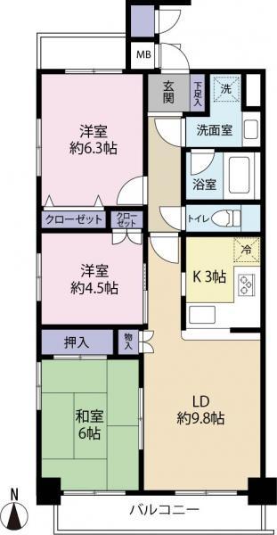 Floor plan. 3LDK, Price 32 million yen, Occupied area 66.04 sq m