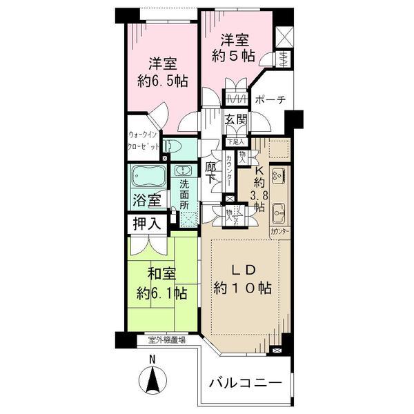 Floor plan. 3LDK, Price 34,900,000 yen, Occupied area 69.36 sq m , 3LDK of balcony area 6.39 sq m south-facing