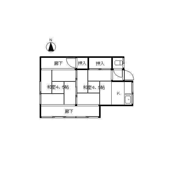 Floor plan. 4.5 million yen, 2K, Land area 38.9 sq m , Building area 23.14 sq m