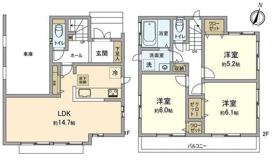 Floor plan. 50,800,000 yen, 3LDK, Land area 79.24 sq m , Building area 78.87 sq m