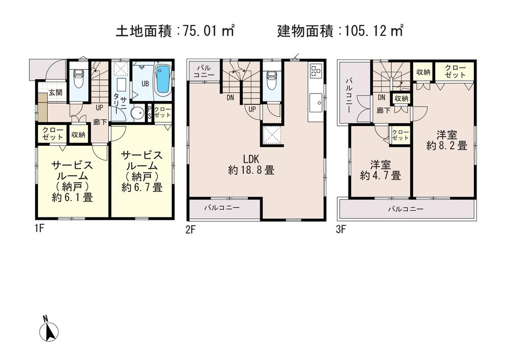 Floor plan. (2), Price 46,800,000 yen, 4LDK, Land area 75.01 sq m , Building area 105.15 sq m