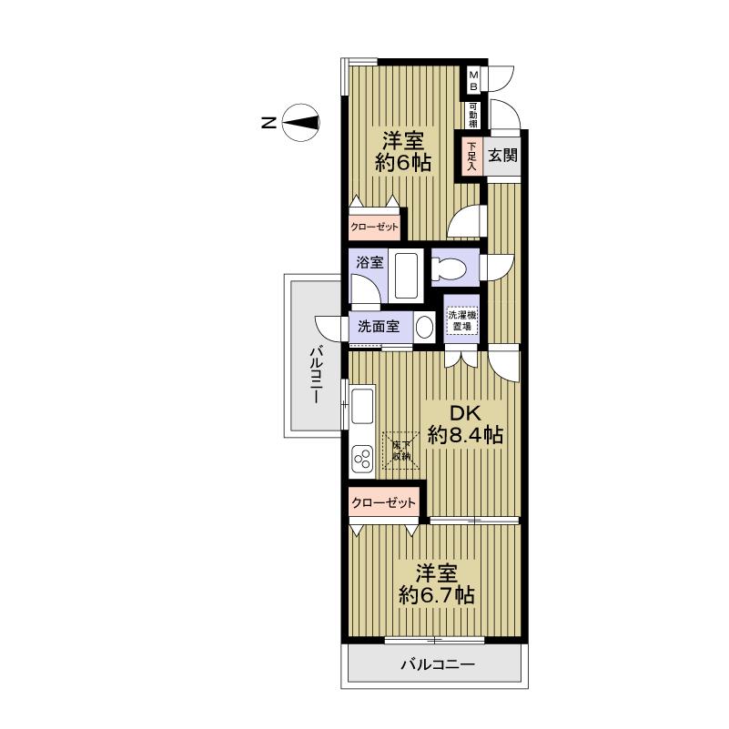 Floor plan. 2DK, Price 23.8 million yen, Occupied area 51.37 sq m , Balcony area 9.97 sq m