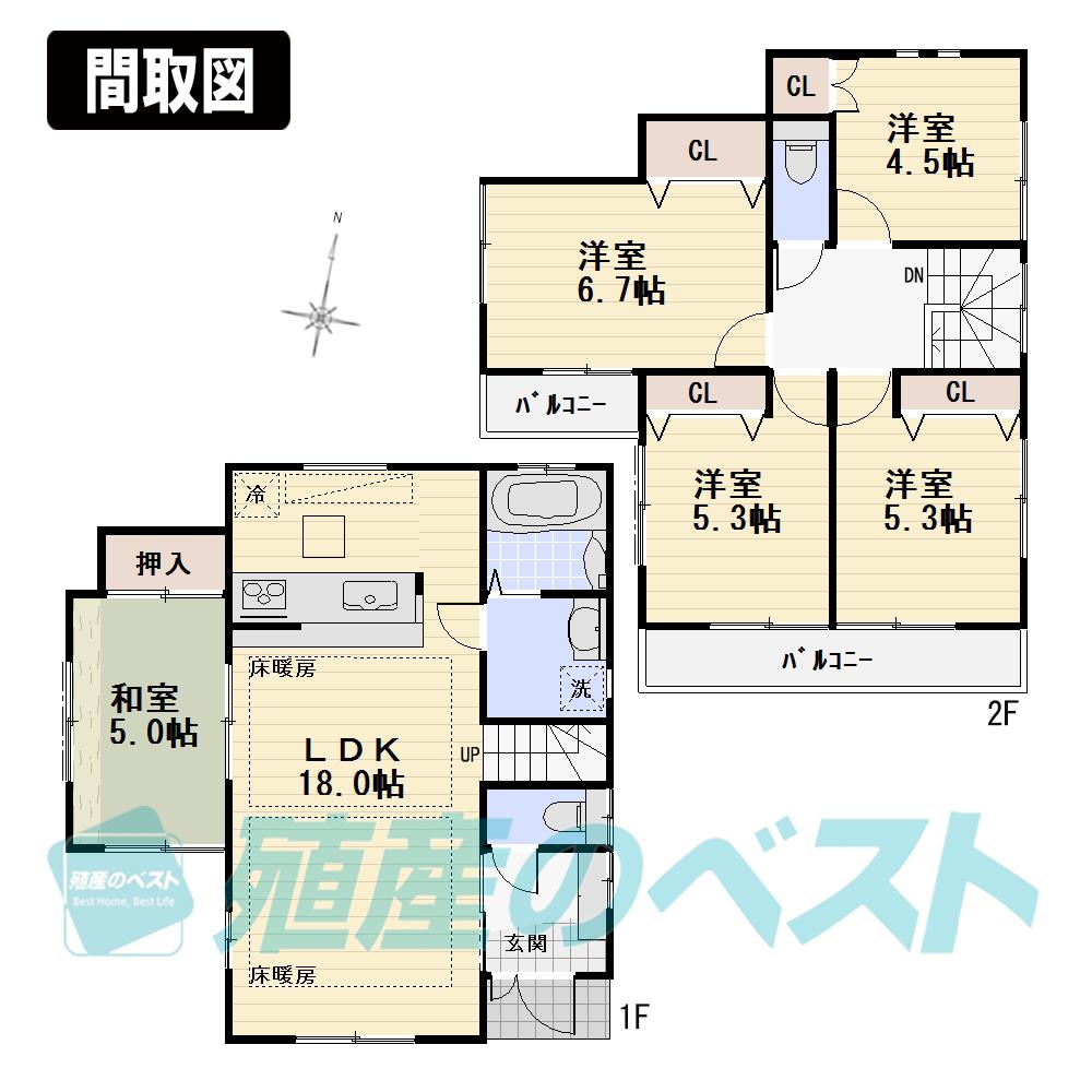 Floor plan. (3 Building), Price 63,800,000 yen, 5LDK, Land area 110.58 sq m , Building area 102.26 sq m
