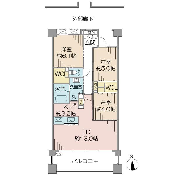 Floor plan. 3LDK, Price 48,800,000 yen, Occupied area 71.37 sq m , Balcony area 12.8 sq m