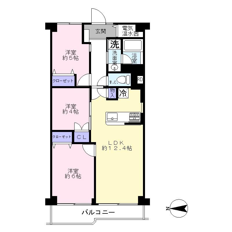 Floor plan. 3LDK, Price 30,900,000 yen, Footprint 61.6 sq m , Balcony area 7.6 sq m