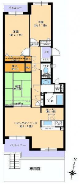 Floor plan. 3LDK, Price 35 million yen, Occupied area 76.73 sq m , Balcony area 9.68 sq m