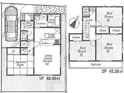 Floor plan. (Building 2), Price 45,800,000 yen, 4LDK, Land area 98.3 sq m , Building area 93.96 sq m