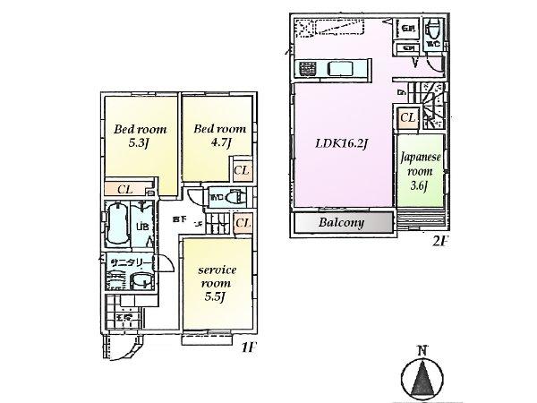 Floor plan. (1 Building), Price 51,800,000 yen, 3LDK+S, Land area 91.17 sq m , Building area 83.9 sq m