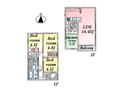 Floor plan. (3 Building), Price 51,800,000 yen, 4LDK, Land area 91.17 sq m , Building area 82.32 sq m