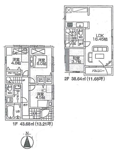 Floor plan. 50,800,000 yen, 4LDK, Land area 91.17 sq m , Building area 82.32 sq m