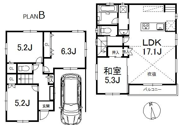 Floor plan. (B Building), Price 45,800,000 yen, 4LDK, Land area 67.3 sq m , Building area 96.11 sq m