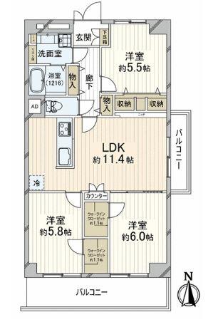 Floor plan. 3LDK, Price 29,900,000 yen, Occupied area 71.72 sq m , Balcony area 11.48 sq m