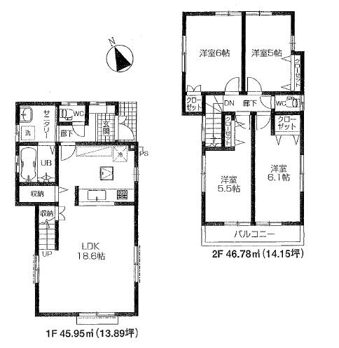 Floor plan. 53,800,000 yen, 4LDK, Land area 95.01 sq m , Building area 92.73 sq m