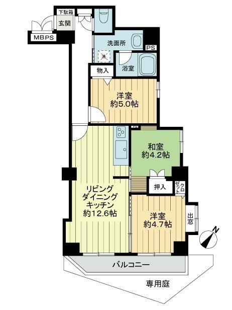 Floor plan. 3LDK, Price 26,990,000 yen, Occupied area 65.46 sq m , Balcony area 5.77 sq m