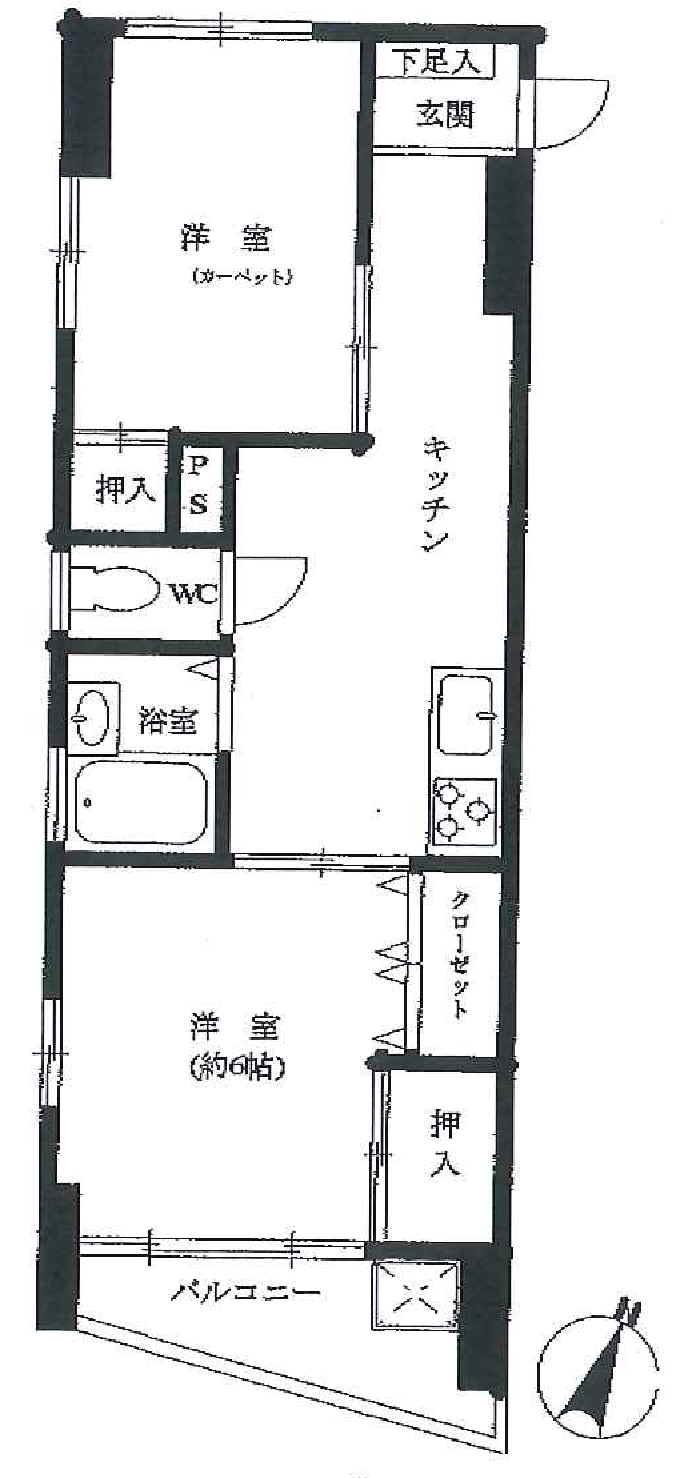 Floor plan. 2K, Price 12.8 million yen, Occupied area 39.59 sq m , Balcony area 5.55 sq m